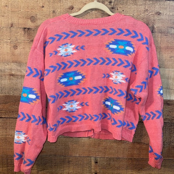 Pink Southwestern Style Cardigan Sweater - Picture 2 of 2